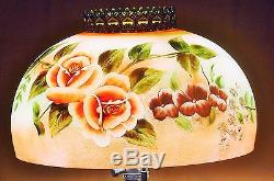 Vintage Hand Painted Floral Rose & Violet Blossoms Art Deco Glass Lamp Shade