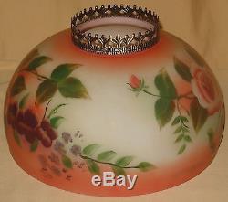 Vintage Hand Painted Floral Rose & Violet Blossoms Art Deco Glass Lamp Shade
