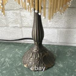 Vintage Hand Painted Floral Roses Green Boudoir 15 Lamp with Beaded Fringe
