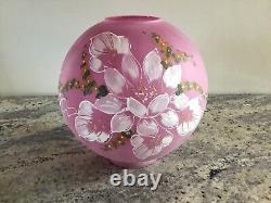 Vintage Hand Painted Frosted Glass Pink Ball Shade Artist Signed