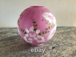 Vintage Hand Painted Frosted Glass Pink Ball Shade Artist Signed