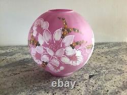 Vintage Hand Painted Frosted Glass Pink Ball Shade Artist Signed