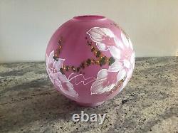 Vintage Hand Painted Frosted Glass Pink Ball Shade Artist Signed