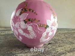 Vintage Hand Painted Frosted Glass Pink Ball Shade Artist Signed