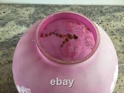 Vintage Hand Painted Frosted Glass Pink Ball Shade Artist Signed