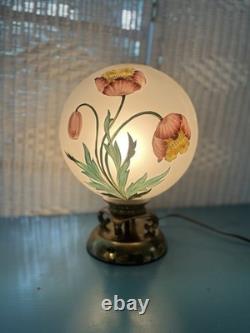 Vintage Hand-Painted Frosted Glass Poppy Globe Table Lamp MCM Hollywood Regency