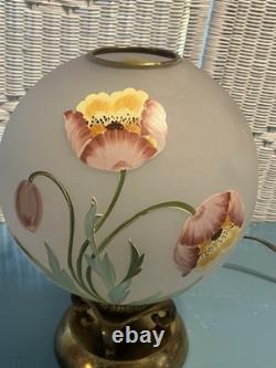 Vintage Hand-Painted Frosted Glass Poppy Globe Table Lamp MCM Hollywood Regency
