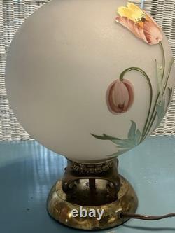 Vintage Hand-Painted Frosted Glass Poppy Globe Table Lamp MCM Hollywood Regency
