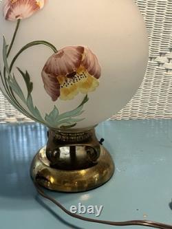 Vintage Hand-Painted Frosted Glass Poppy Globe Table Lamp MCM Hollywood Regency
