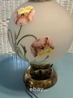 Vintage Hand-Painted Frosted Glass Poppy Globe Table Lamp MCM Hollywood Regency