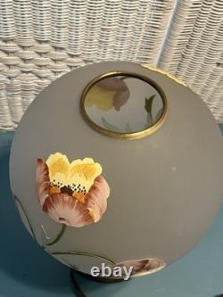 Vintage Hand-Painted Frosted Glass Poppy Globe Table Lamp MCM Hollywood Regency
