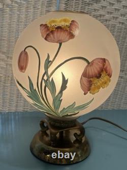 Vintage Hand-Painted Frosted Glass Poppy Globe Table Lamp MCM Hollywood Regency