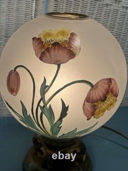 Vintage Hand-Painted Frosted Glass Poppy Globe Table Lamp MCM Hollywood Regency
