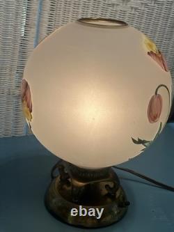 Vintage Hand-Painted Frosted Glass Poppy Globe Table Lamp MCM Hollywood Regency
