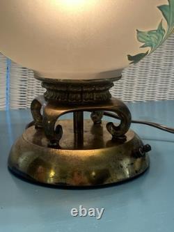 Vintage Hand-Painted Frosted Glass Poppy Globe Table Lamp MCM Hollywood Regency