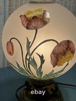 Vintage Hand-Painted Frosted Glass Poppy Globe Table Lamp MCM Hollywood Regency