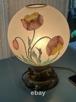 Vintage Hand-Painted Frosted Glass Poppy Globe Table Lamp MCM Hollywood Regency