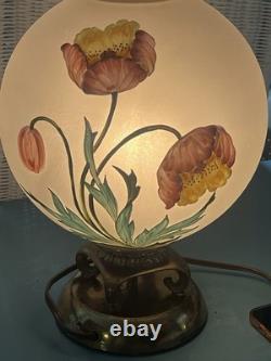 Vintage Hand-Painted Frosted Glass Poppy Globe Table Lamp MCM Hollywood Regency