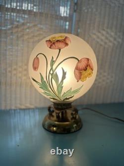 Vintage Hand-Painted Frosted Glass Poppy Globe Table Lamp MCM Hollywood Regency
