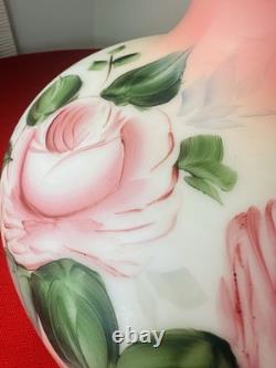 Vintage Hand Painted Hurricane Lamp Shade Globe 10 Pink Roses Floral Large