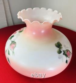 Vintage Hand Painted Hurricane Lamp Shade Globe 10 Pink Roses Floral Large