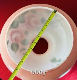 Vintage Hand Painted Hurricane Lamp Shade Globe 10 Pink Roses Floral Large