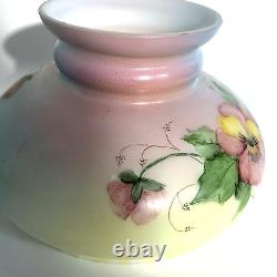 Vintage Hand Painted Milk Glass Shade Floral Violas Pansies Signed 6 Fitter
