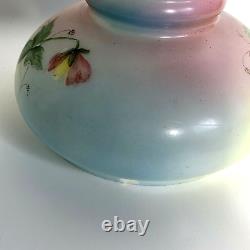 Vintage Hand Painted Milk Glass Shade Floral Violas Pansies Signed 6 Fitter