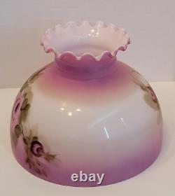 Vintage Hand Painted Milk Glass Student Lamp Shade Roses 9-7/8