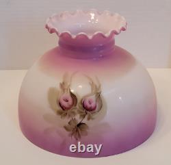 Vintage Hand Painted Milk Glass Student Lamp Shade Roses 9-7/8