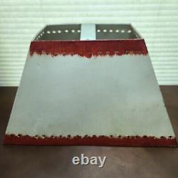 Vintage Hand Punched & Painted Decorated Rectangle Metal Lamp Shade Cream & Red