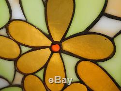 Vintage Hanging Leaded Stained Slag Glass Flower Pendant Swag Lamp Shade Light