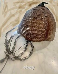 Vintage Hanging Swag Lamp withCane Shade & Original Diffuser