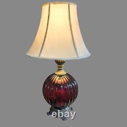 Vintage Hedco Ruby Cranberry Red Glass Orb Globe Ball Table Lamp, Shade, BEAUTY
