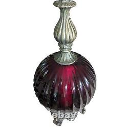 Vintage Hedco Ruby Cranberry Red Glass Orb Globe Ball Table Lamp, Shade, BEAUTY