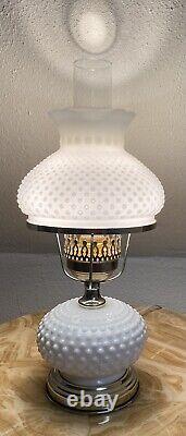 Vintage Hobnail Milk Glass Base Shade Oil Lamp Electric Hurricane Chimney 18