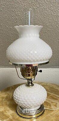 Vintage Hobnail Milk Glass Base Shade Oil Lamp Electric Hurricane Chimney 18