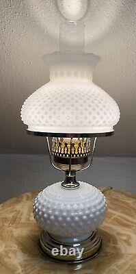 Vintage Hobnail Milk Glass Base Shade Oil Lamp Electric Hurricane Chimney 18