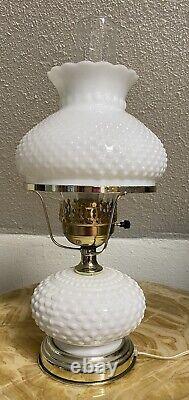 Vintage Hobnail Milk Glass Base Shade Oil Lamp Electric Hurricane Chimney 18