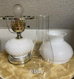 Vintage Hobnail Milk Glass Base Shade Oil Lamp Electric Hurricane Chimney 18