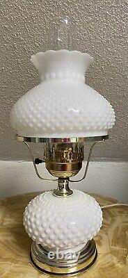 Vintage Hobnail Milk Glass Base Shade Oil Lamp Electric Hurricane Chimney 18