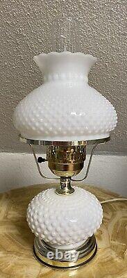 Vintage Hobnail Milk Glass Base Shade Oil Lamp Electric Hurricane Chimney 18