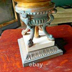 Vintage Hollywood Regency Cherub Table Lamp with Amber Glass Urn & Pleated Shade