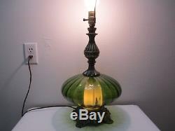 Vintage Hollywood Regency L & L WMC Table Lamp 1971 Green Glass Diffuser 25 1/2