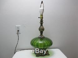 Vintage Hollywood Regency L & L WMC Table Lamp 1971 Green Glass Diffuser 25 1/2