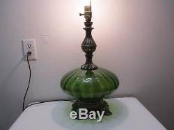 Vintage Hollywood Regency L & L WMC Table Lamp 1971 Green Glass Diffuser 25 1/2