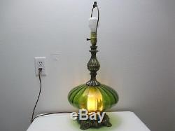 Vintage Hollywood Regency L & L WMC Table Lamp 1971 Green Glass Diffuser 25 1/2