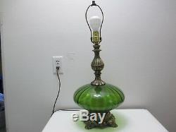 Vintage Hollywood Regency L & L WMC Table Lamp 1971 Green Glass Diffuser 25 1/2