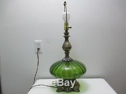 Vintage Hollywood Regency L & L WMC Table Lamp 1971 Green Glass Diffuser 25 1/2