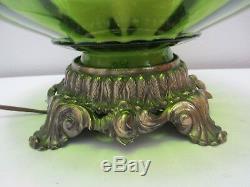 Vintage Hollywood Regency L & L WMC Table Lamp 1971 Green Glass Diffuser 25 1/2